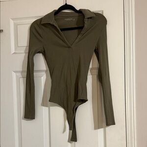 American Eagle Outfitters Khaki Long Sleeve Bodysuit